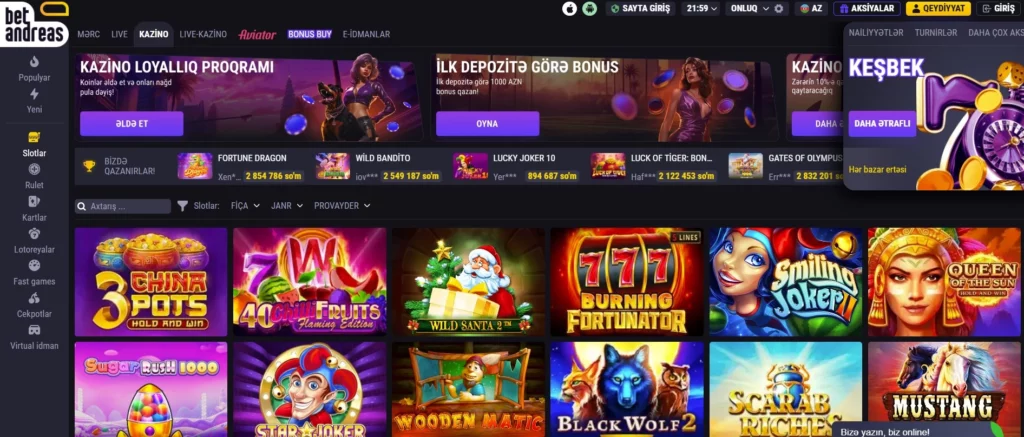 Slotlar və live oyunlar